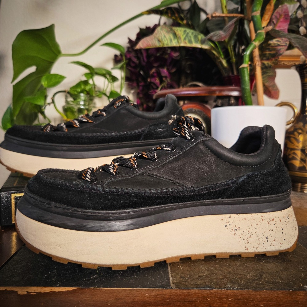 UGG Marin Lace Platform Sneakers Black Suede Speckled Sole Womens 8 1120720 Shoe